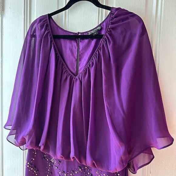 Rampage Mini Dress Womens Medium Purple Beaded Cocktail Y2K Early 2000s VTG - Picture 2 of 6
